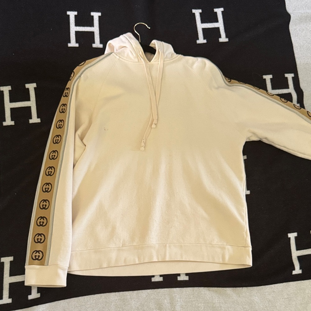 Gucci Cream Hoodie with Brown Stripes